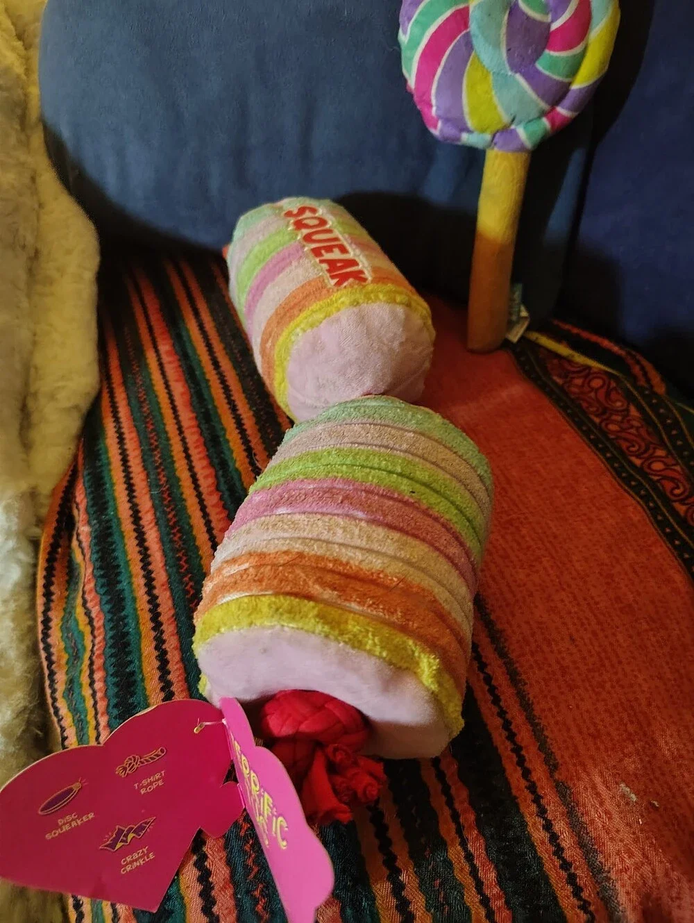 NWT BarkBox Dog Toy Lot of 3- Straw-Betty Cheesecake, Squeak&Fart Candy & Lolly